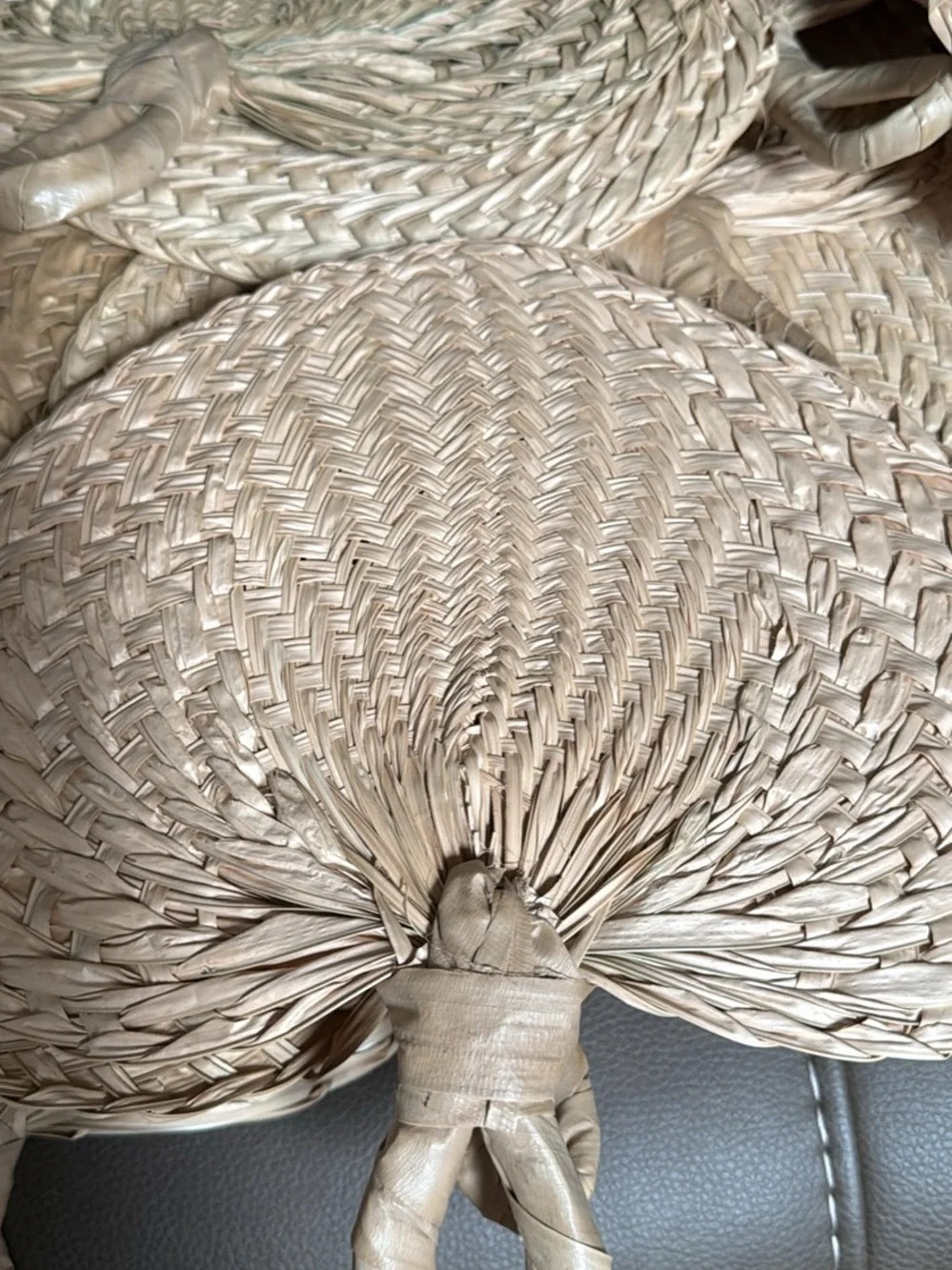 24 piece Handwoven Straw Fans - Natural Beige (Set)